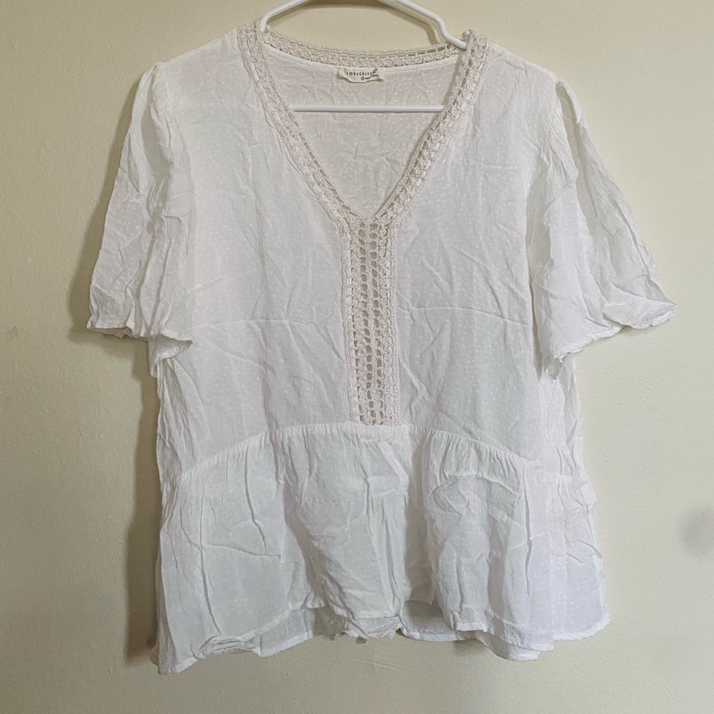 Lovestitch White V-Neck Sheer Blouse Size S